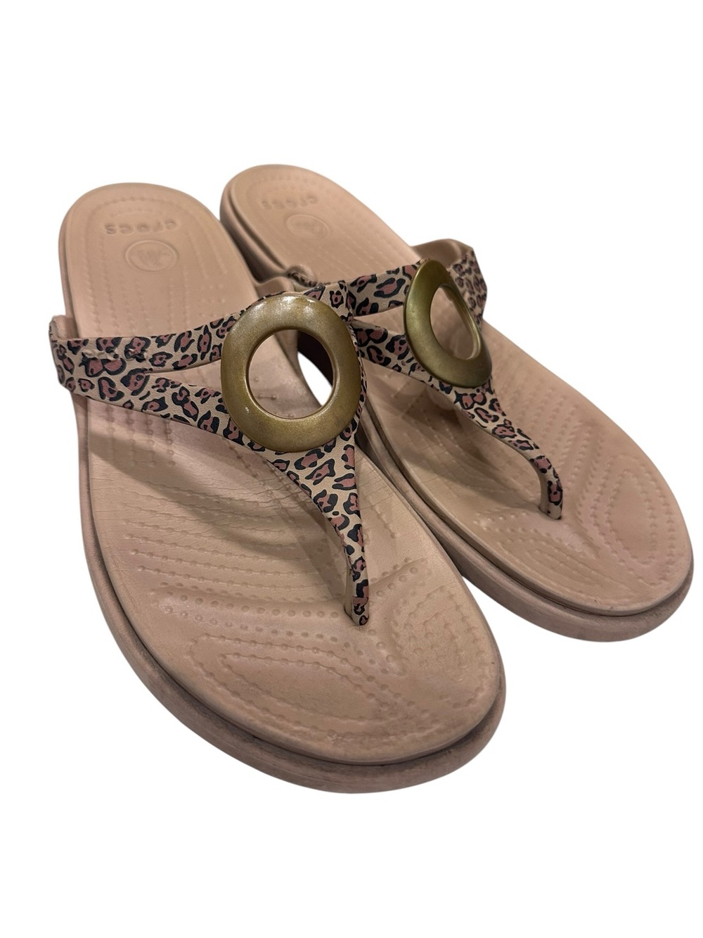 CROCS Sanrah Leopard Wedge Sandals Flip Flops Shoes Size 10
